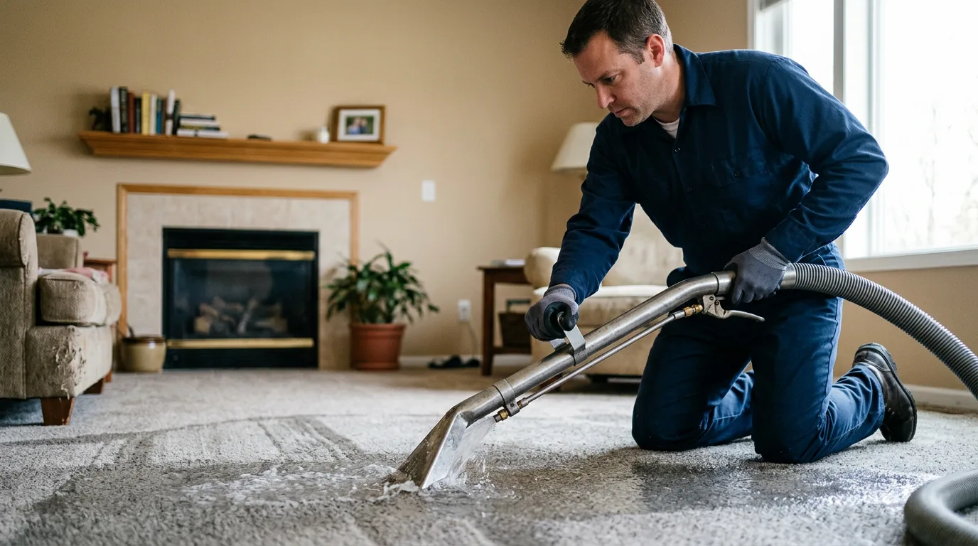 Water damage restoration technician working near Cambridge, ID